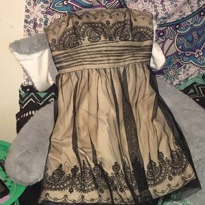 Strapless beaded dress with tulle overlay